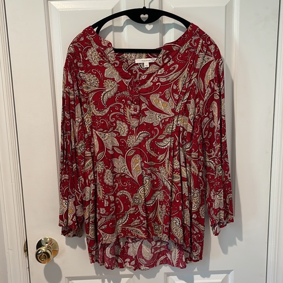 Fun2Fun Red Kearney Henley blouse 2X - Picture 2 of 5